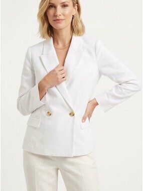 NWT Banana Republic white Linen Blazer Petite 6 Tailored Performance Spandex